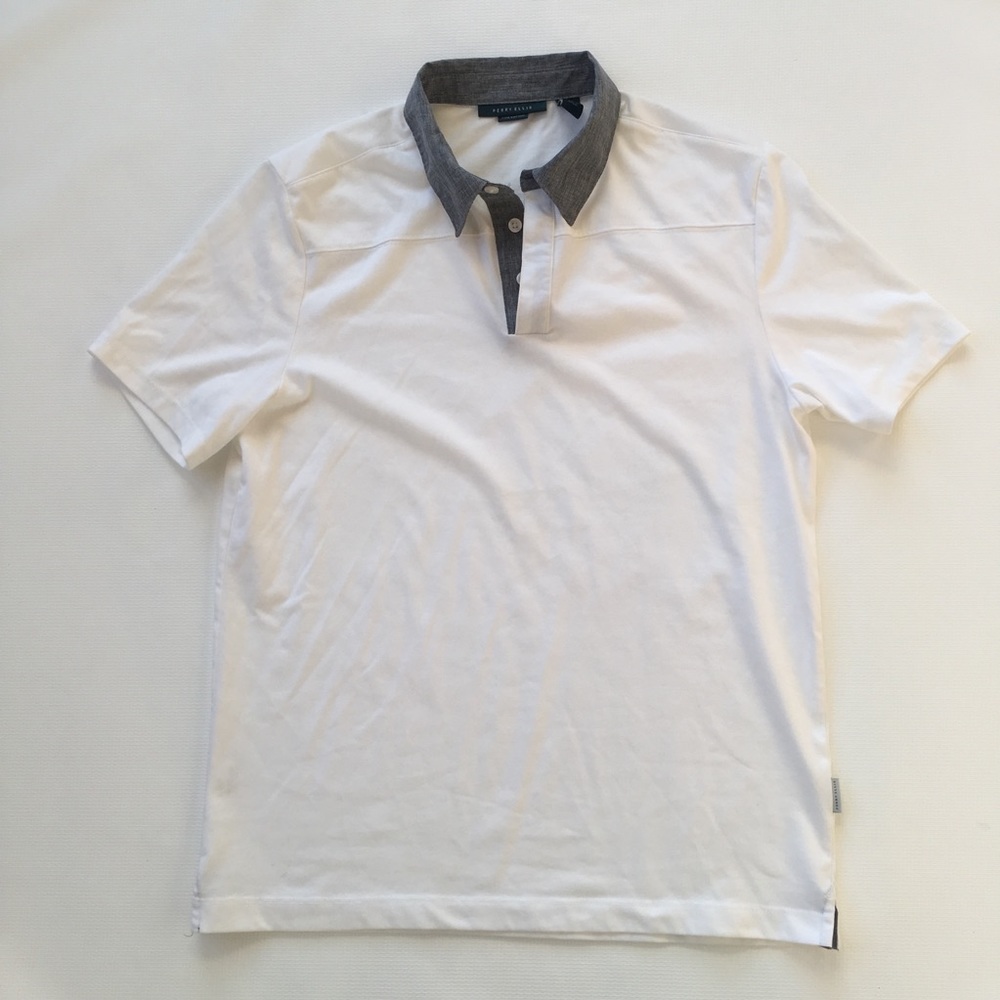 Perry Ellis White Fitted Pima Cotton Polo Shirt, S